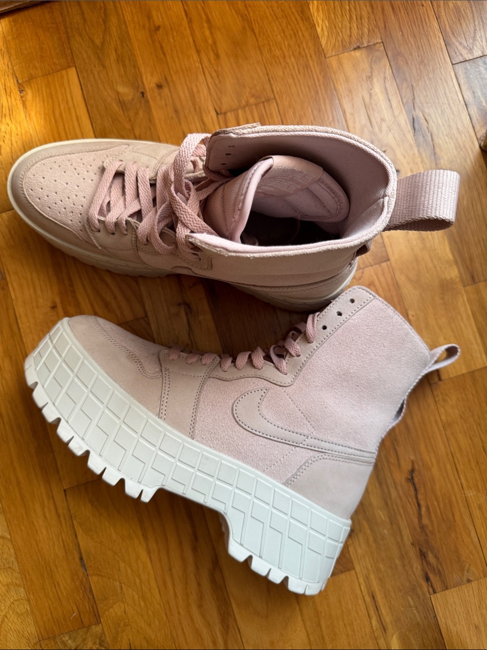 Nike Air Jordan Women’s Lace-Up Platform Boots in Light Pink Suede
